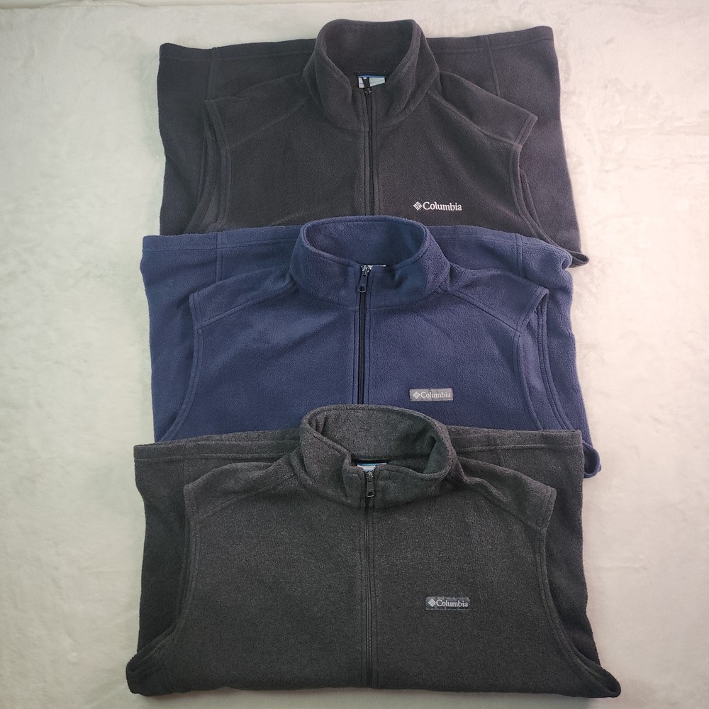 Columbia Fleece Vest Lot of 3 Mens XL Gray Navy Blue Black Full Zip Gorpcore